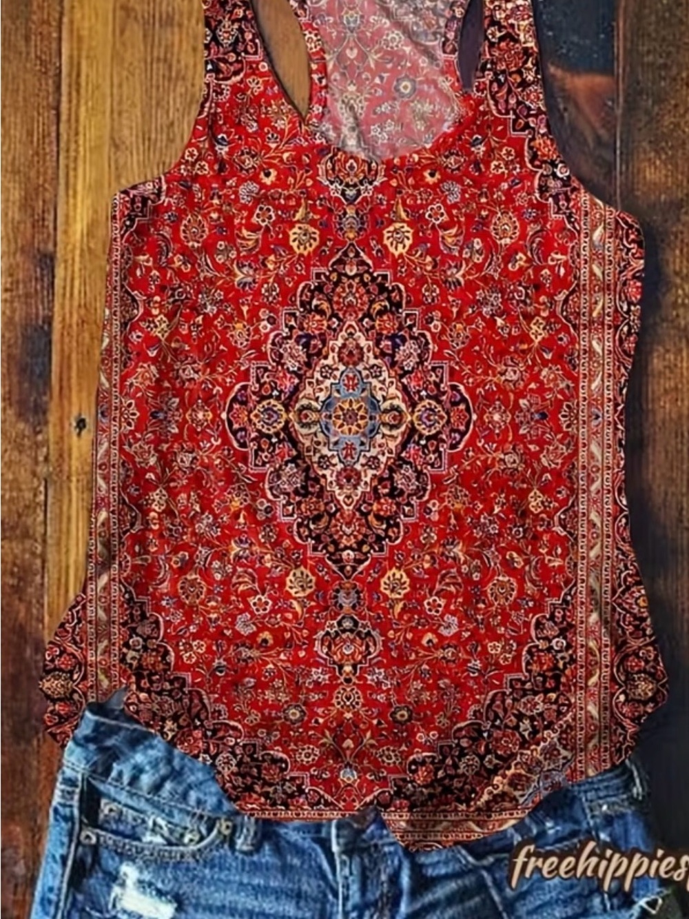 Red Medallion Racerback Tank Top for Women